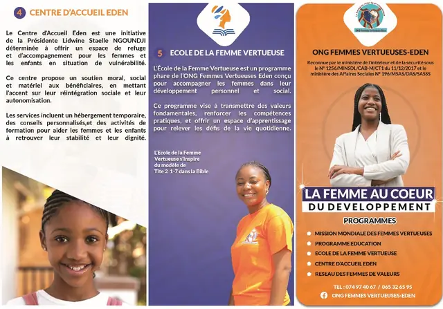 Brochure de l'ONG : Centre d'accueil Eden et École de la Femme Vertueuse